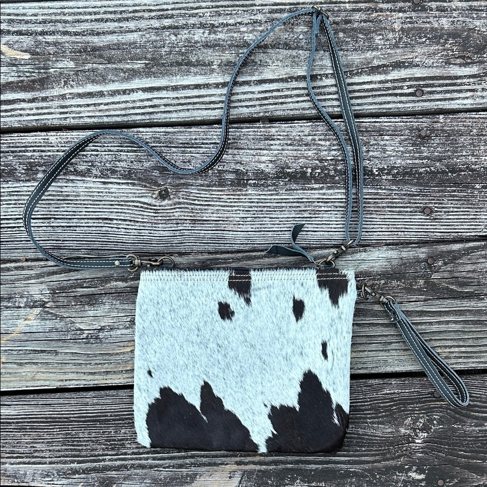 MYRA BAG Stylish Black White rodeo purse wristlet crossbody cowhide western